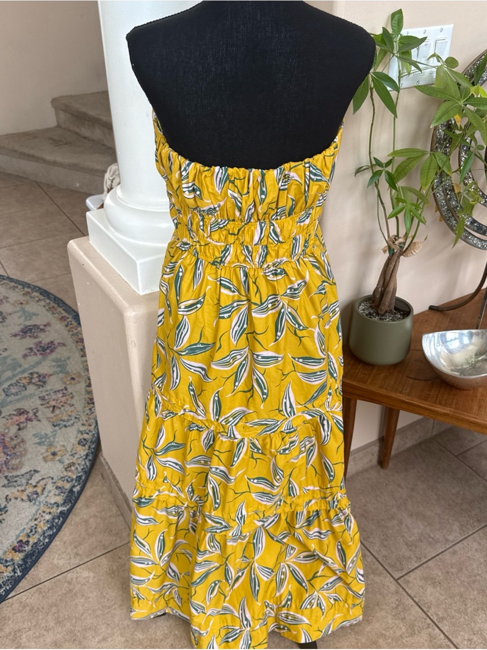 Anthropologie Yellow Floral Tiered Strapless Somerset Summer Maxi Dress - Picture 3 of 8